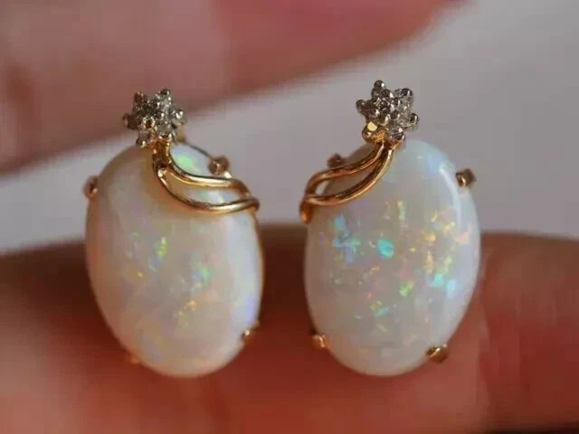 3Ct Oval Cut Simulated Fire Opal Solitaire Stud Earrings 14K Yellow Gold Plated