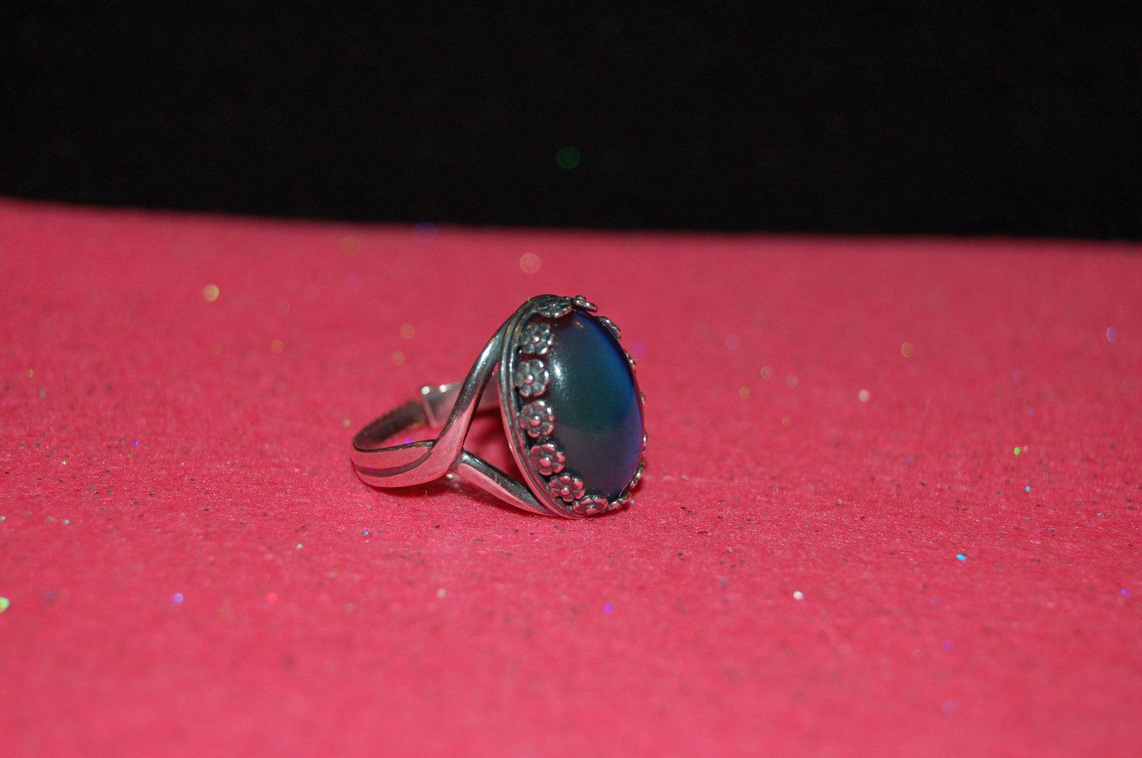 Flower Surround Mood Ring, Sterling Silver Plated, Adjustable, 18x13mm, #Z