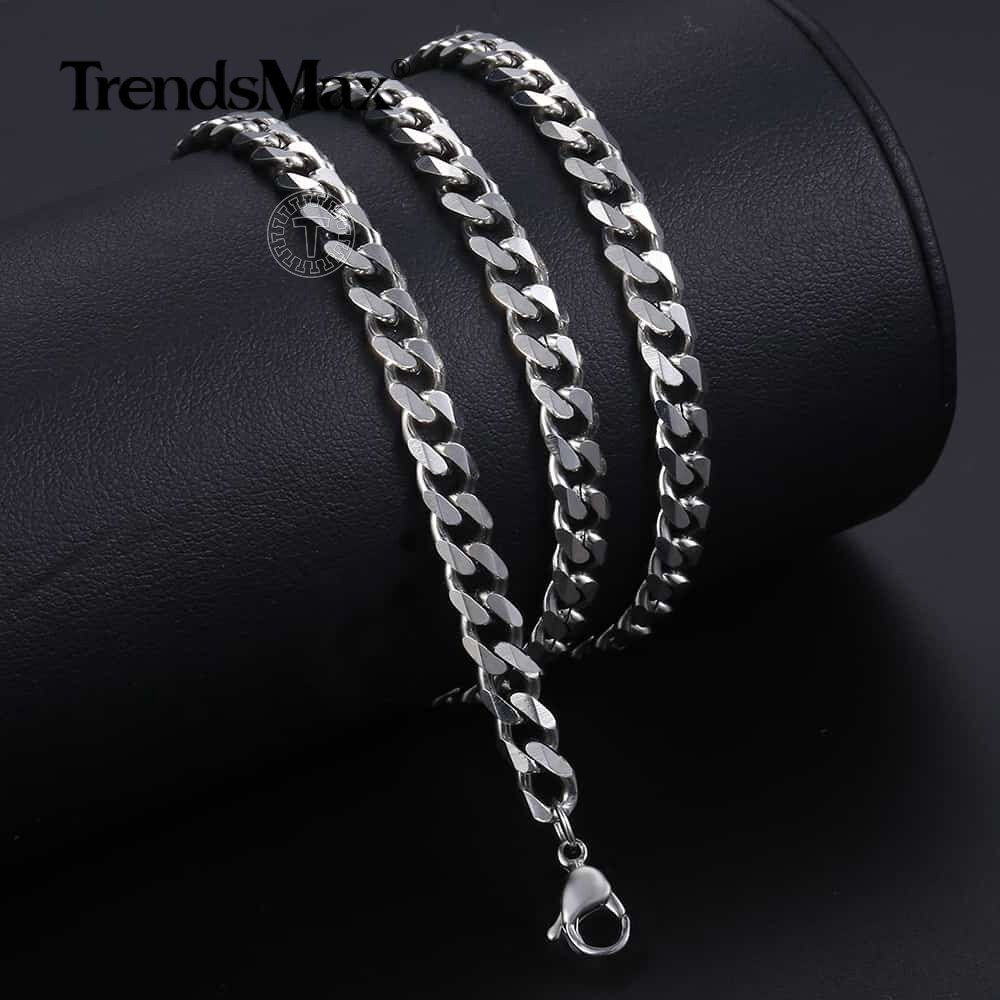 Silver+Black Stainless Steel Layered Cross Pendant Necklace 18″-30″ Cuban Chain