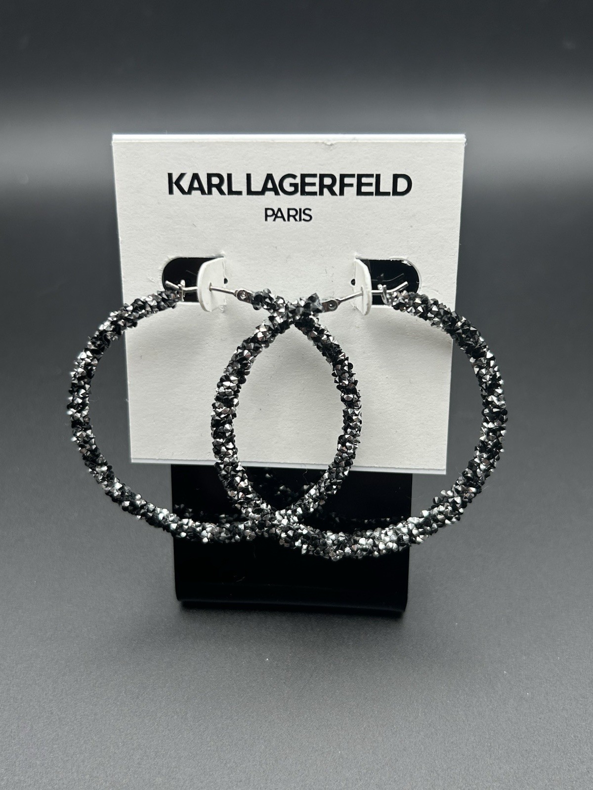 KARL LAGERFELD Black & Silver-Tone Crystal Hoop Earrings