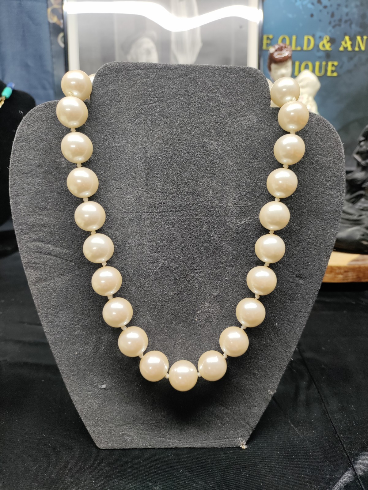 Vintage Large Cream Faux Pearls Hand Knotted String Silver Tone Clasp Unsigned