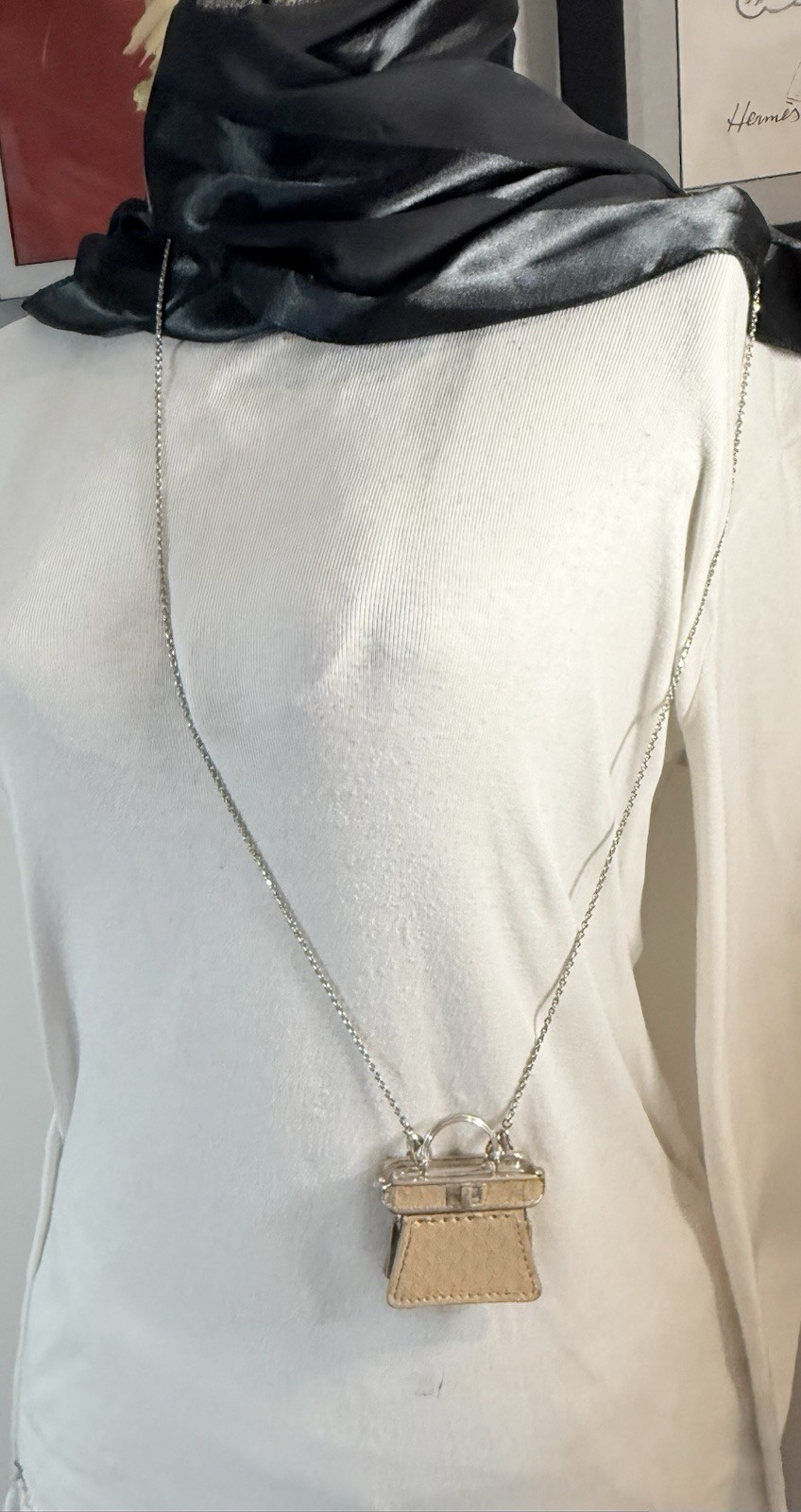 Fendi Peekaboo Mini Bag Pendant Necklace Python Embossed Leather Italy w/ COA