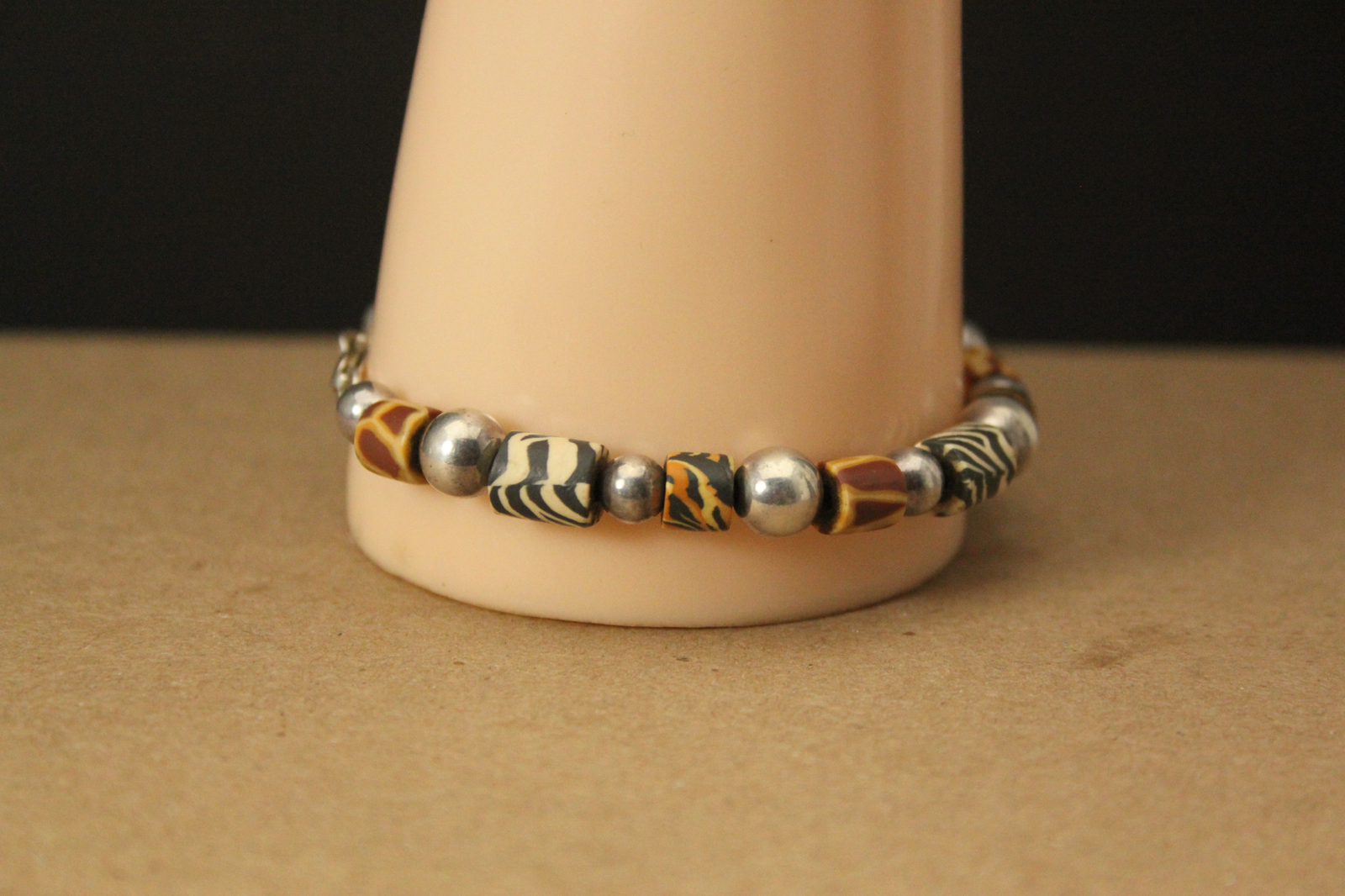 Animal Print Beads 925 Sterling Silver Bracelet 7-1/2″ 9.1 Grams (BR5358)