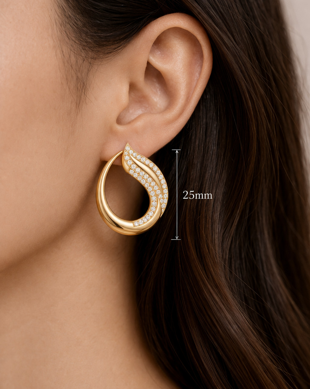 25mm Gold Plated Sterling Silver Hoop Earrings, Cubic Zirconia Bridal Jewelry