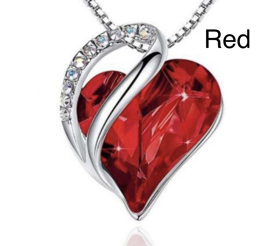 Women Birthstone Heart Silver Necklace Love Crystal Pendant Lady Fashion Gift
