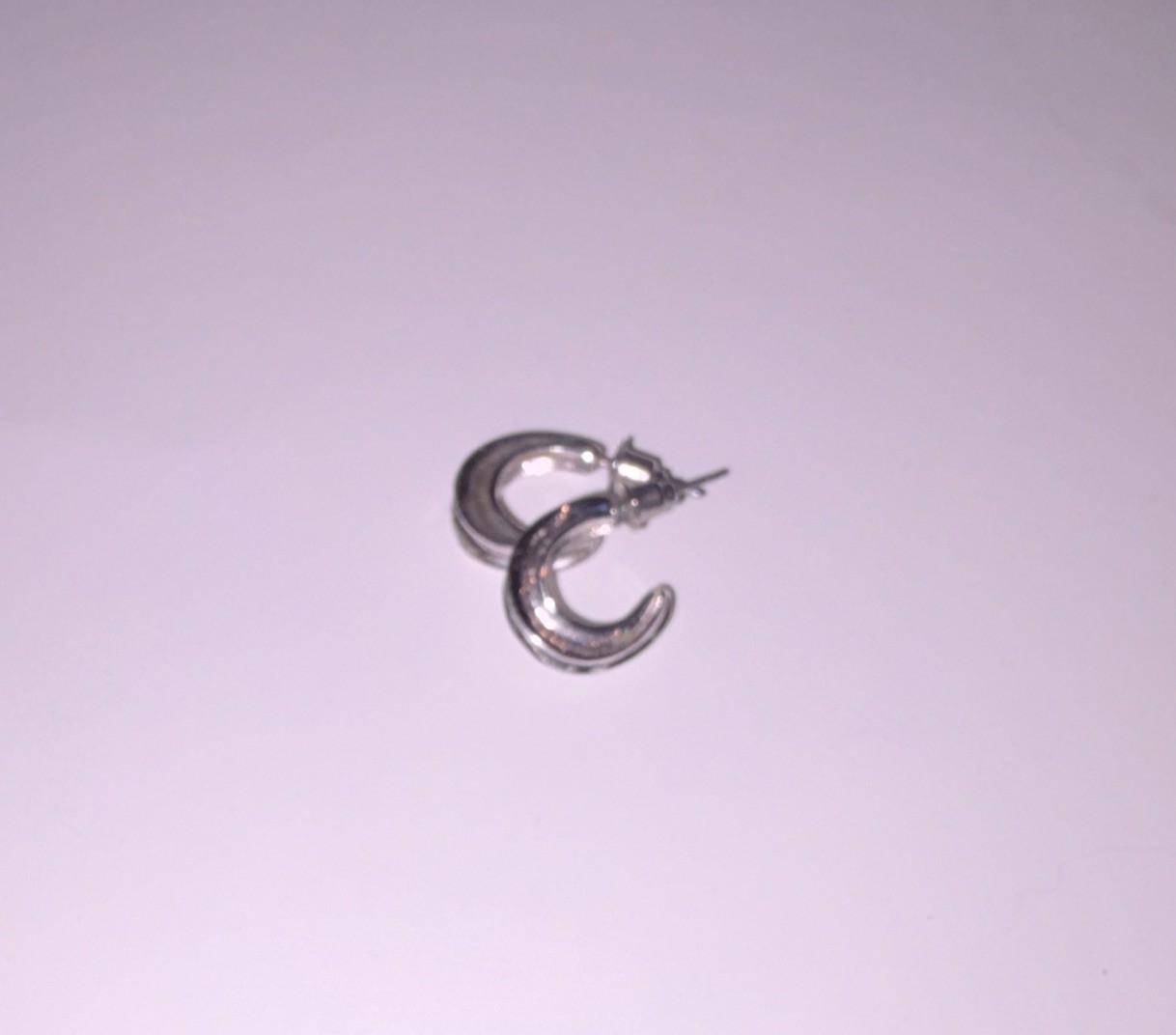 Silver Tone Crescent Hoop Earrings, Metal, Push Back Closure, Pair