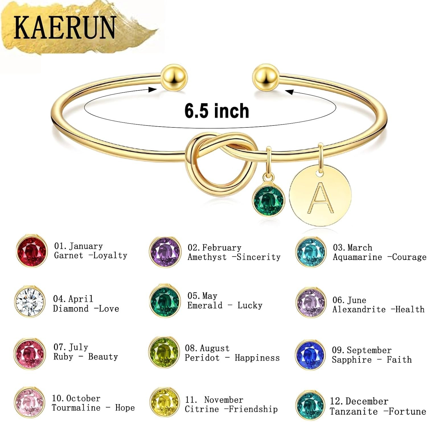 Birthstone Initial Bracelet with Love Knot – Thoughtful Gift for Any Occasion