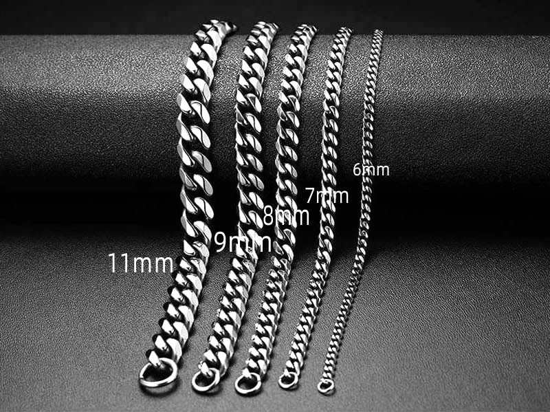 7/9/11mm Stainless Steel Curb Cuban Link Chain Bracelet Women Men Silver Unisex