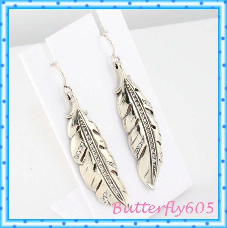 Brighton Contempo Feather Silver Crystal French Wire Earrings
