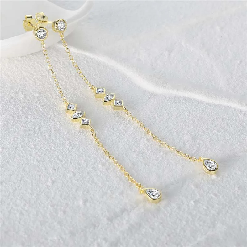 1 Pair 925 Sterling Silver Long Tassel Drop Earrings Women Waterdrop Jewelry