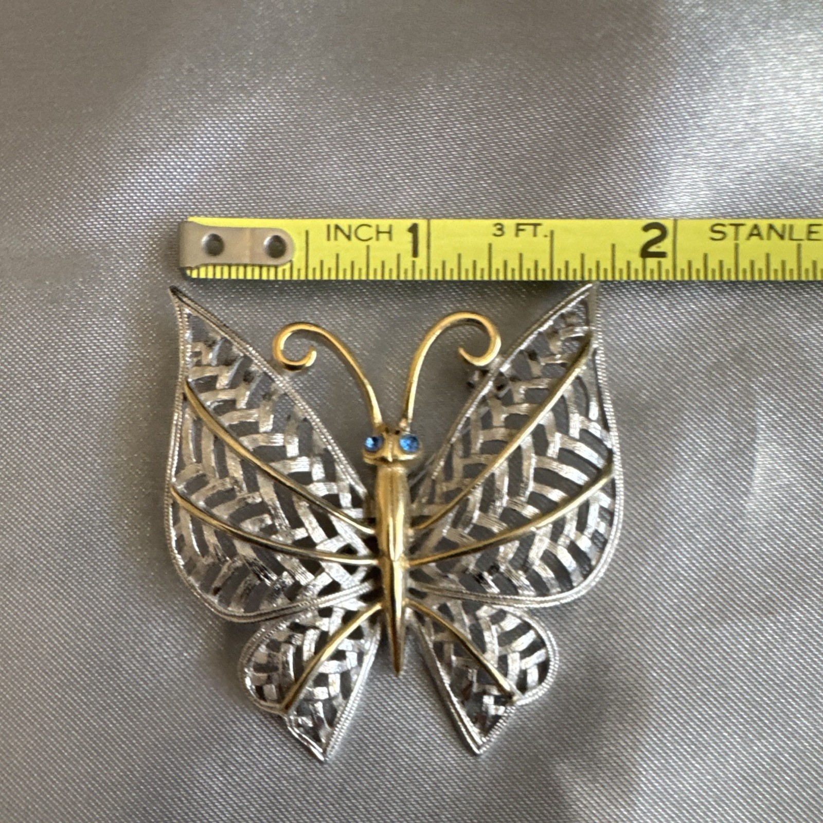 Silver & Gold Tone Metal Butterfly Brooch Pin, 2 in, Animals & Insects Theme