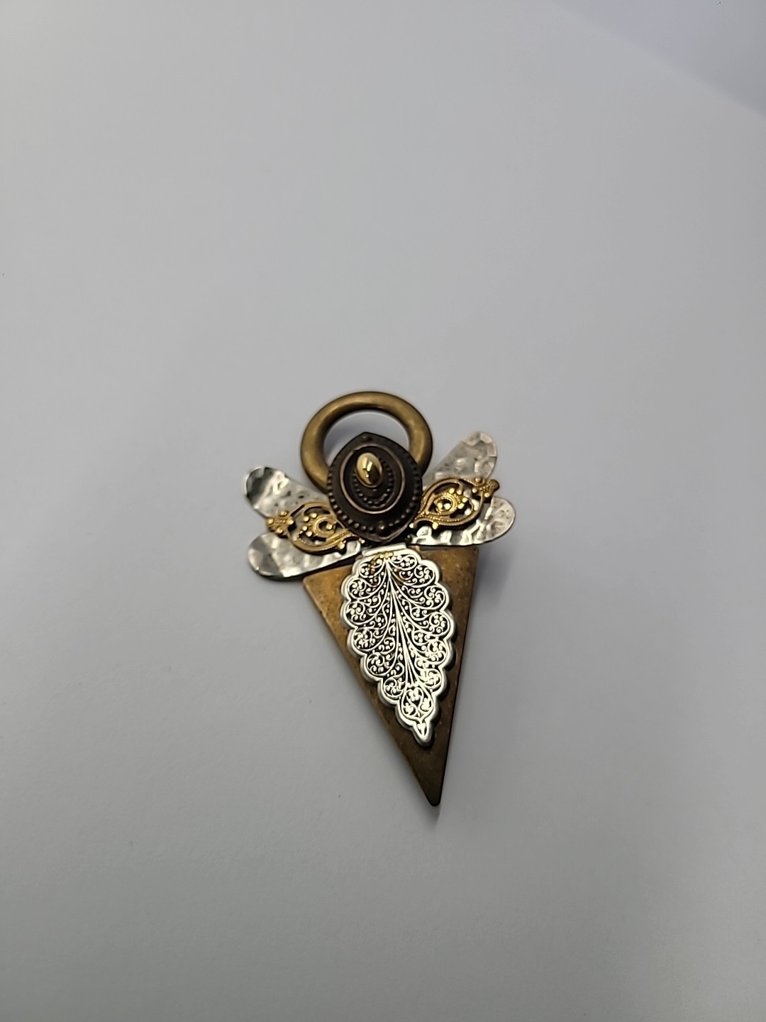 Vintage Treska Angel Brooch Pin Mixed Metal Halo Geometric Religious Signed