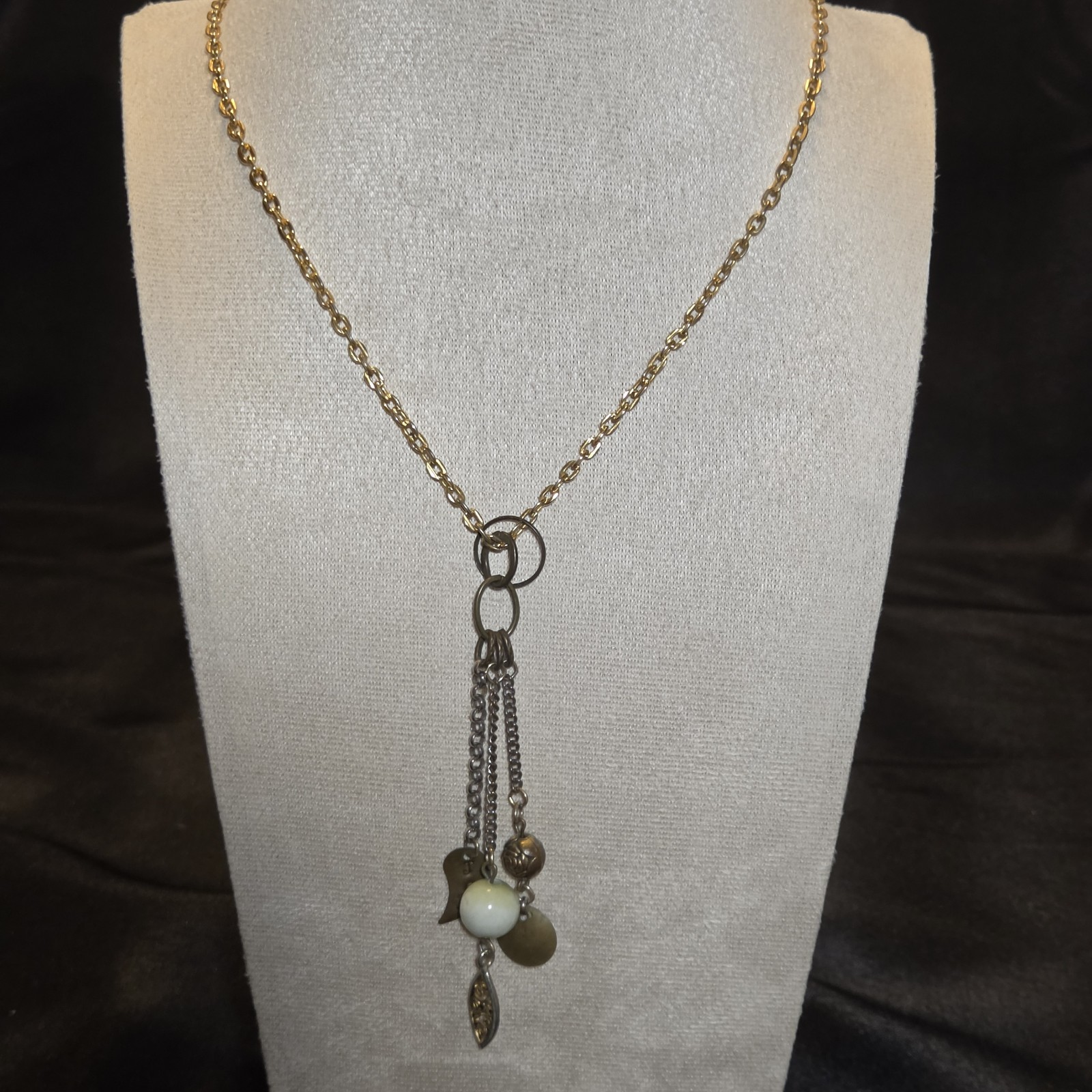 Mixed Metal Tassel Chain Necklace With Charms.