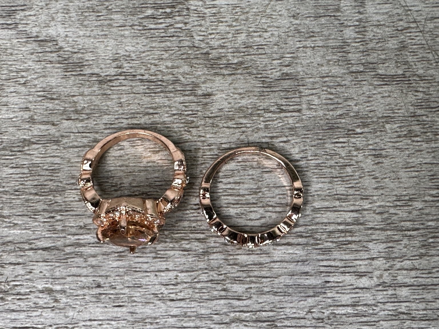 Rose Gold Tone Cushion Cut Halo Ring Set Size US 5 Champagne CZ