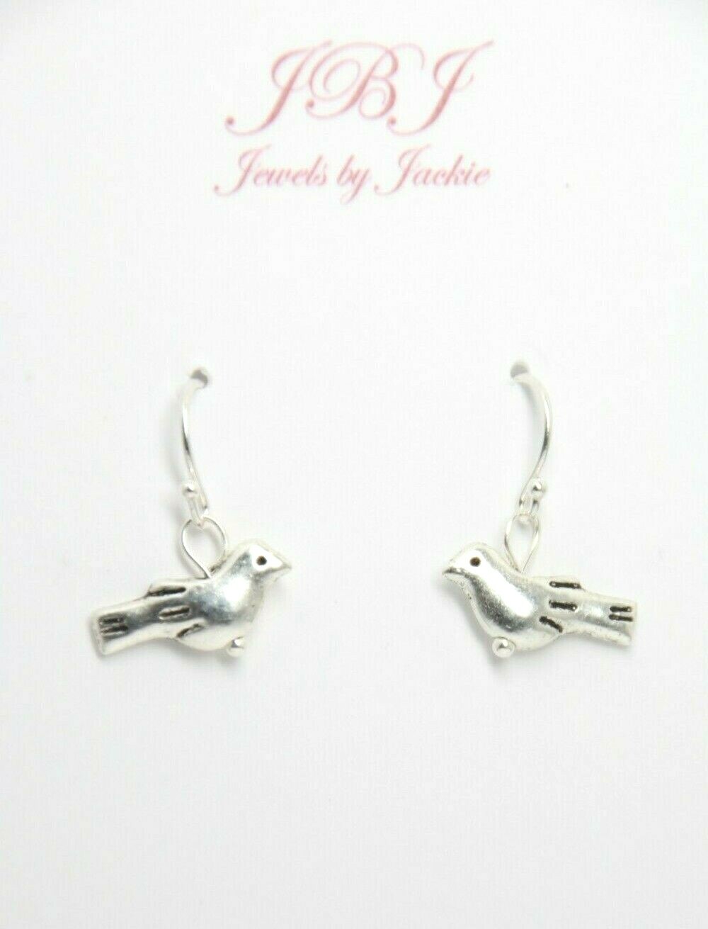 Bird Charm Earrings .925 Sterling Silver hooks pewter charms 3/4″ Tiny Birds