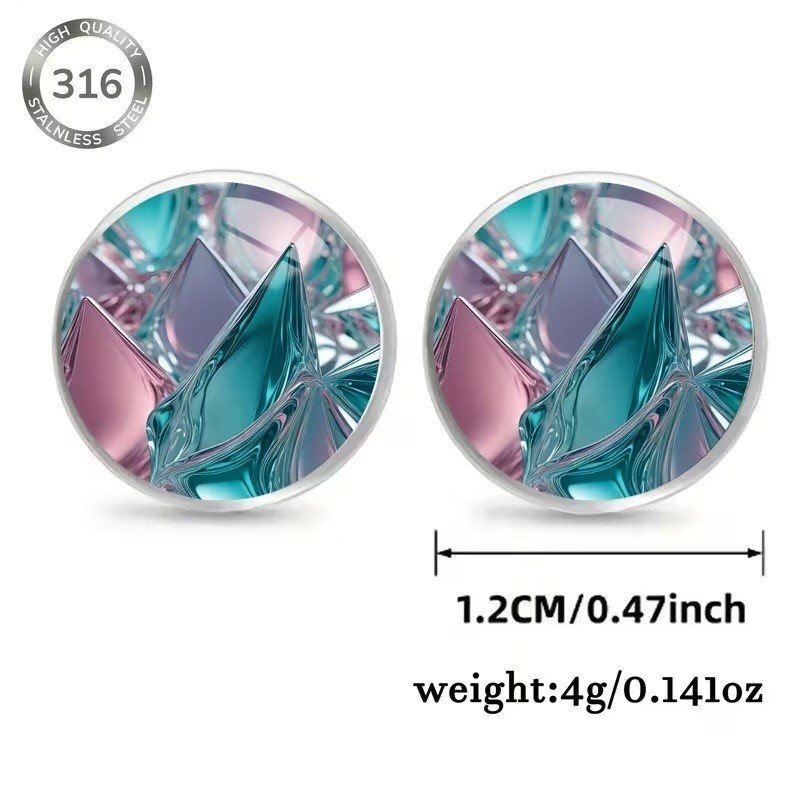 316 Stainless Steel Abstract Geometric Stud Earrings Teal Pink Crystal Mountain
