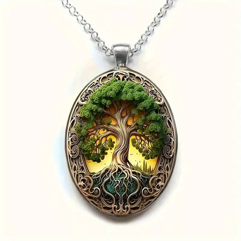 Tree Of Life Oval Jewelry Vintage Silvery Gothic Strength Pendant Necklace