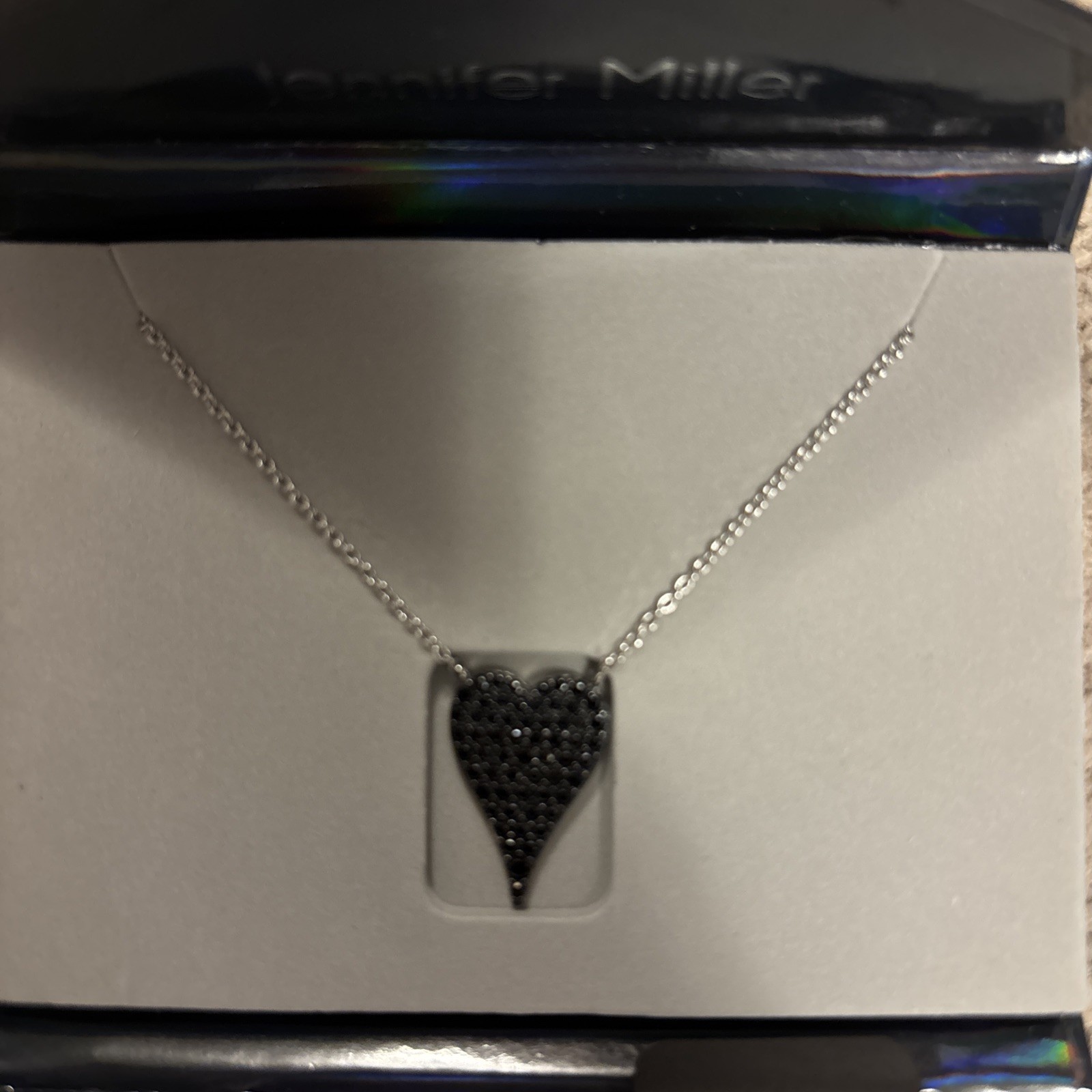 Diamonique x Jennifer Miller Signature Pave Black Heart Sterling Silver Necklace