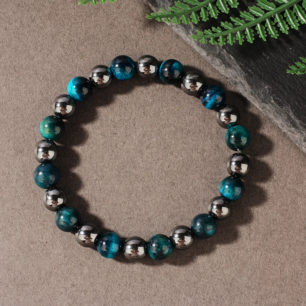 Handmade Blue Tigers Eye Natural Stone Stretch Beaded Money Attracting Jewelry