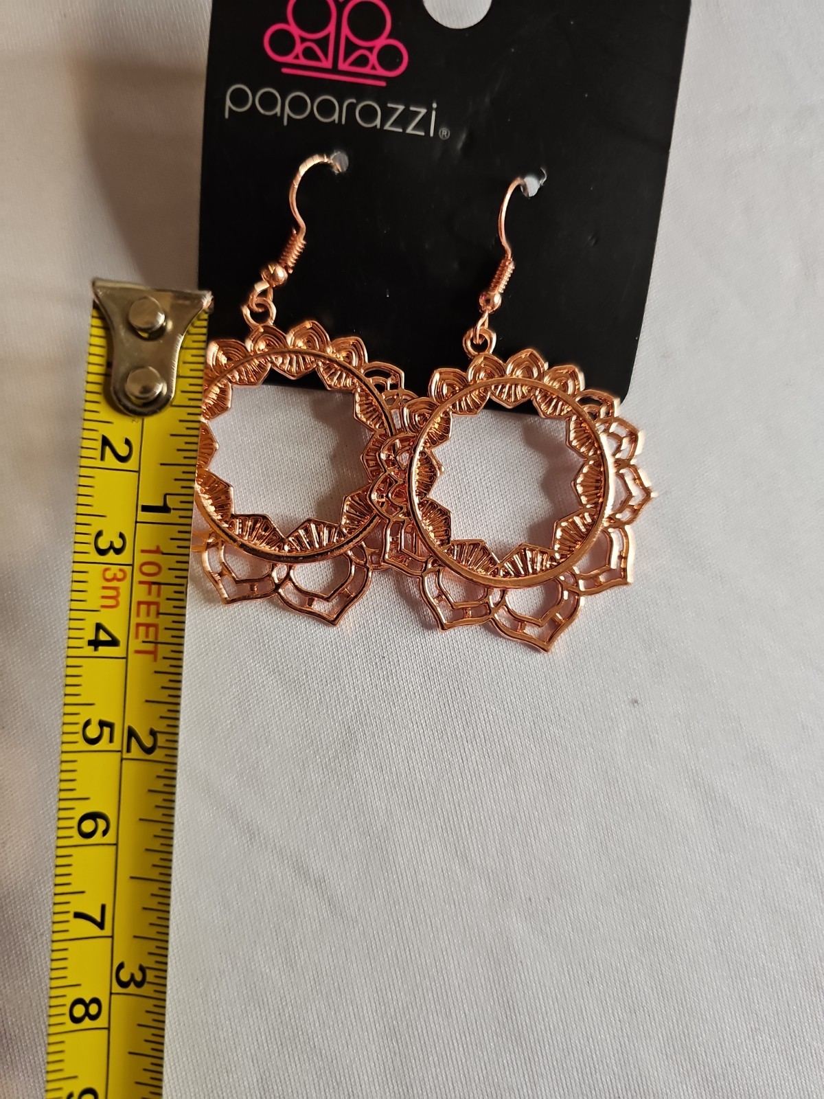 Paparazzi Rose Gold Open Circle Filigree Hoop Dangle Earrings New on Card