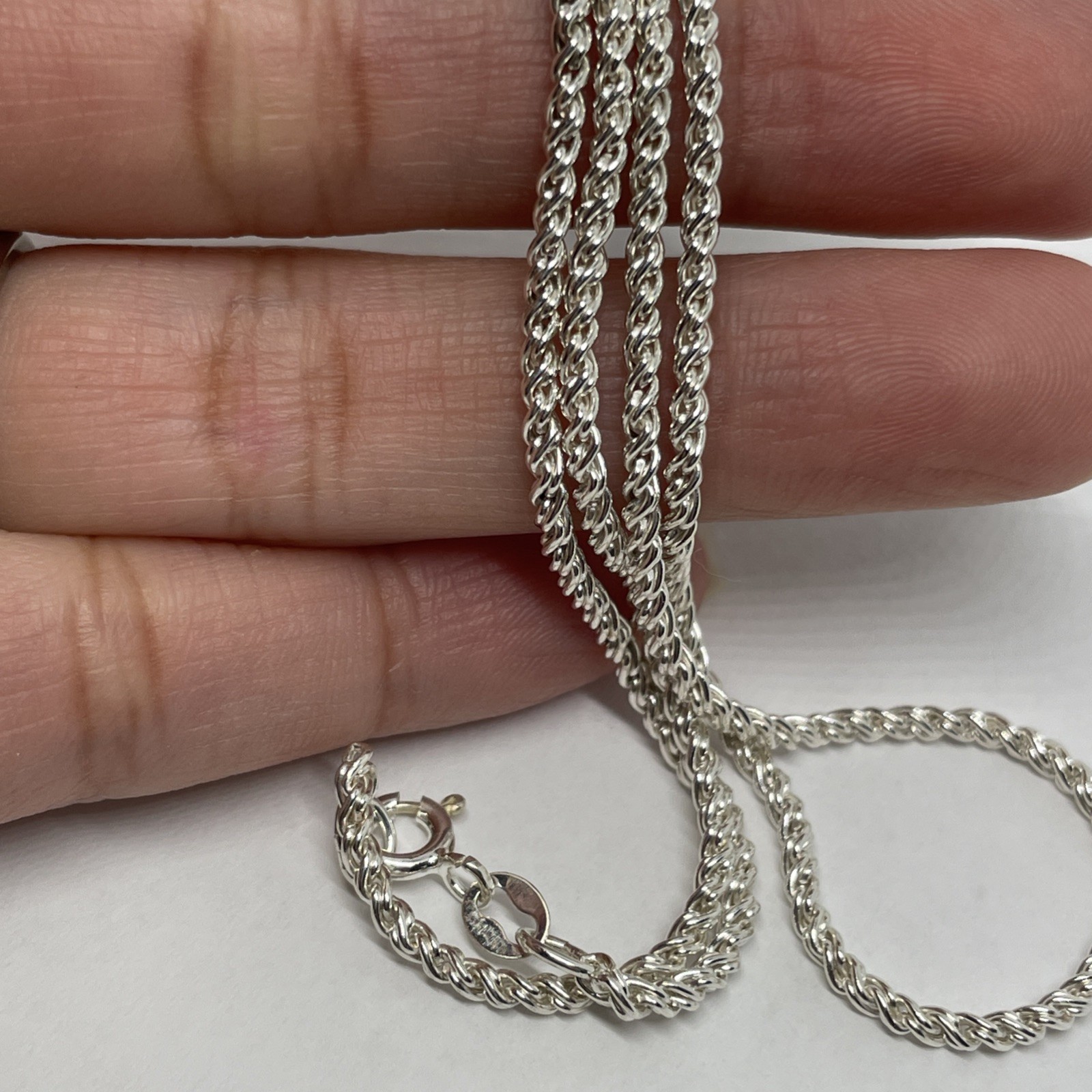 925 Sterling Silver Spiga Wheat Chain Necklace Length 18 Inch A7