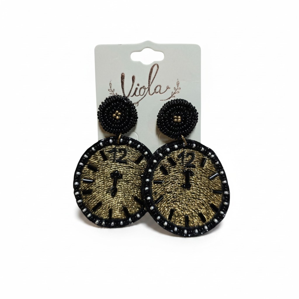 Viola Women’s Trendy Statement Clock Beaded Felt Back Earrings NWT