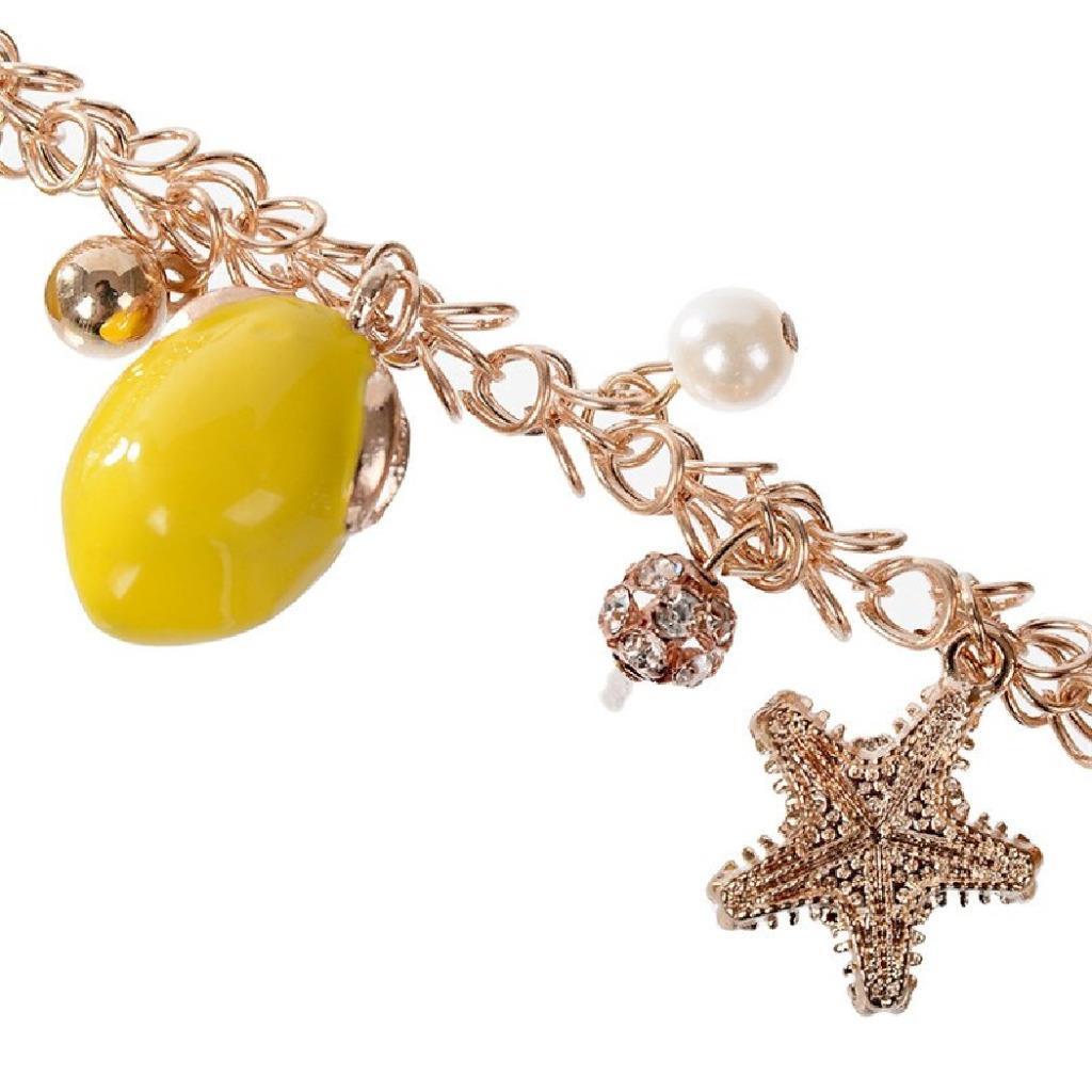 CUTE LEMON CHARM BRACELET Summer Fruit Bright Yellow Enamel NEW Star Rhinestones