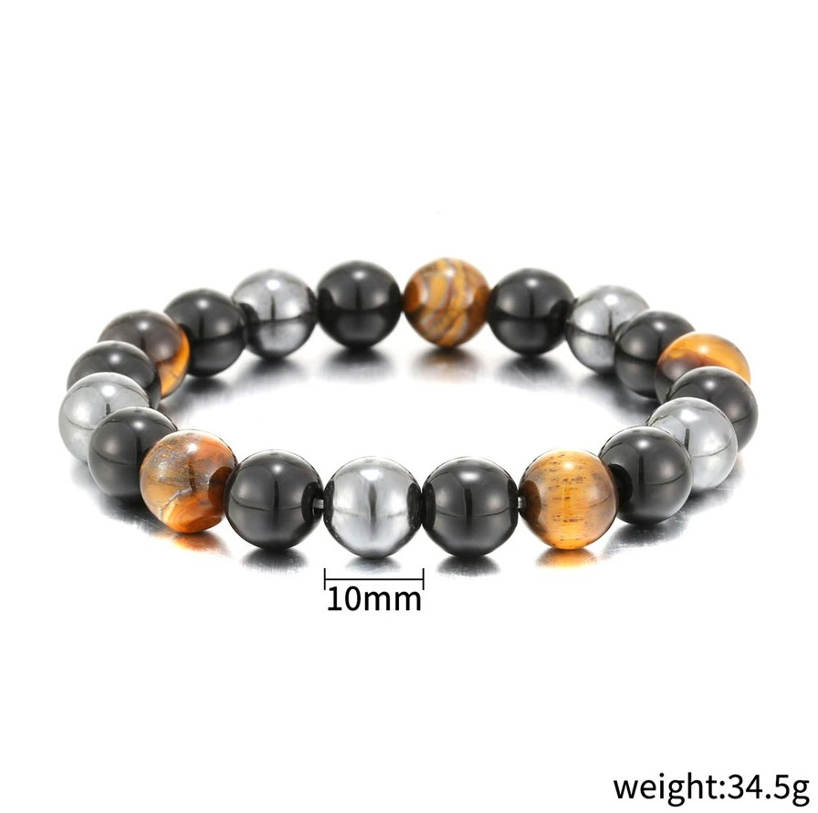 1 pc Natural Black Obsidian Hematite & Tiger Eye Beaded Bracelet