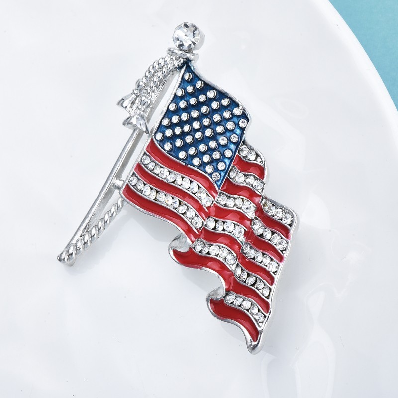American Flag Brooch Set 2 Piece Patriotic Rhinestone Enamel Lapel Pins US