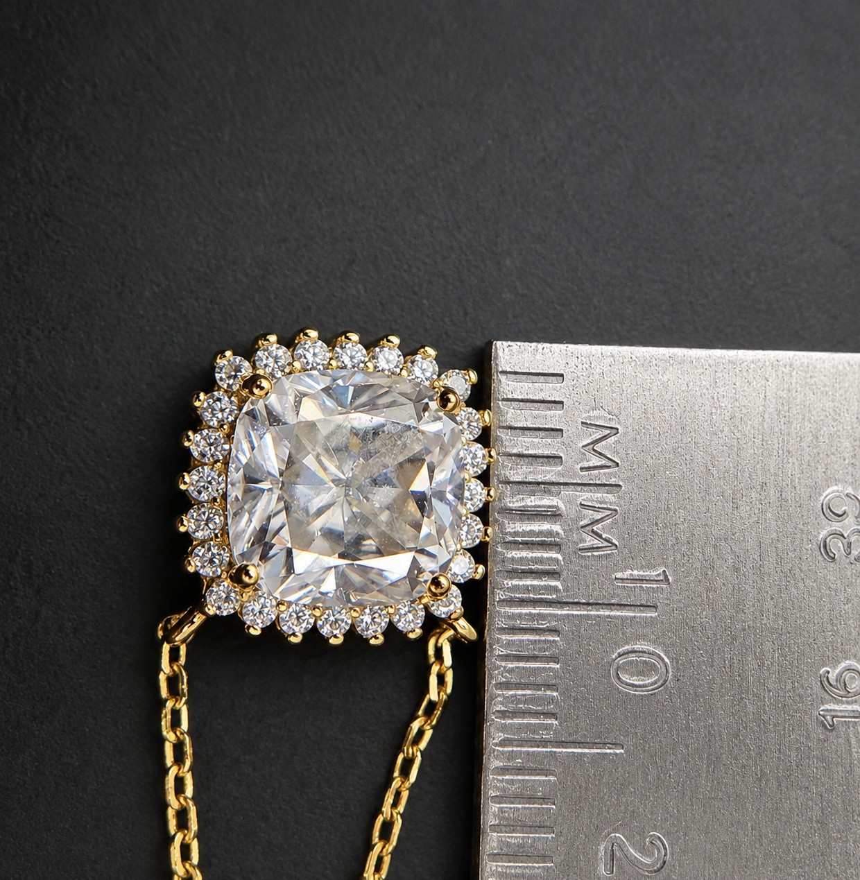 18K Gold Plated Moissanite Halo Necklace Cushion Cut Pendant Silver
