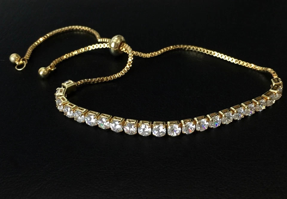 18K Gold Plated Bolo Tennis Bracelet Simulated Diamond Wedding Jewelry Gift
