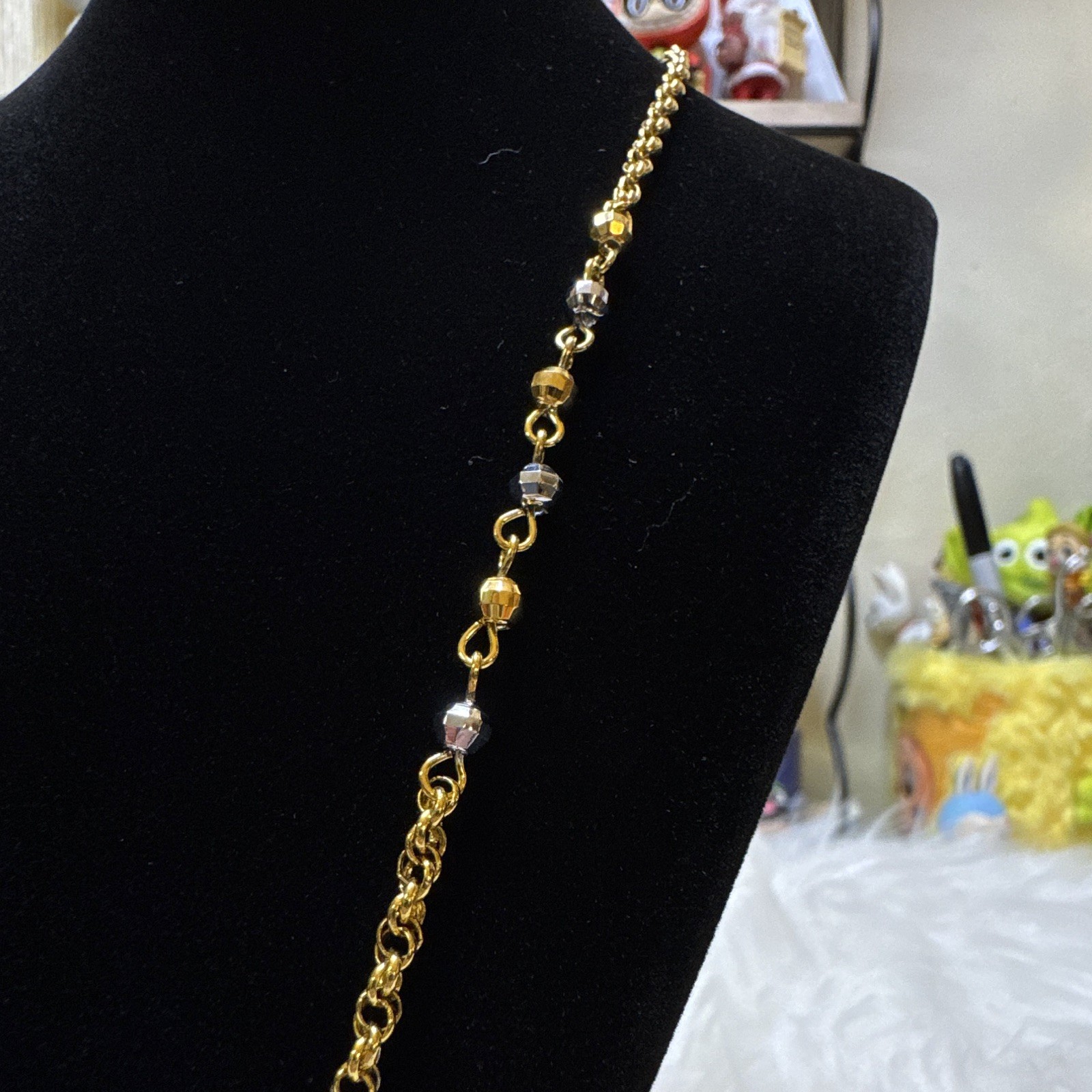 Rolo Chain Necklace 18.5”, 3.2mm 14K Gold Filled Two-Tone Beads, Lobster Clasp