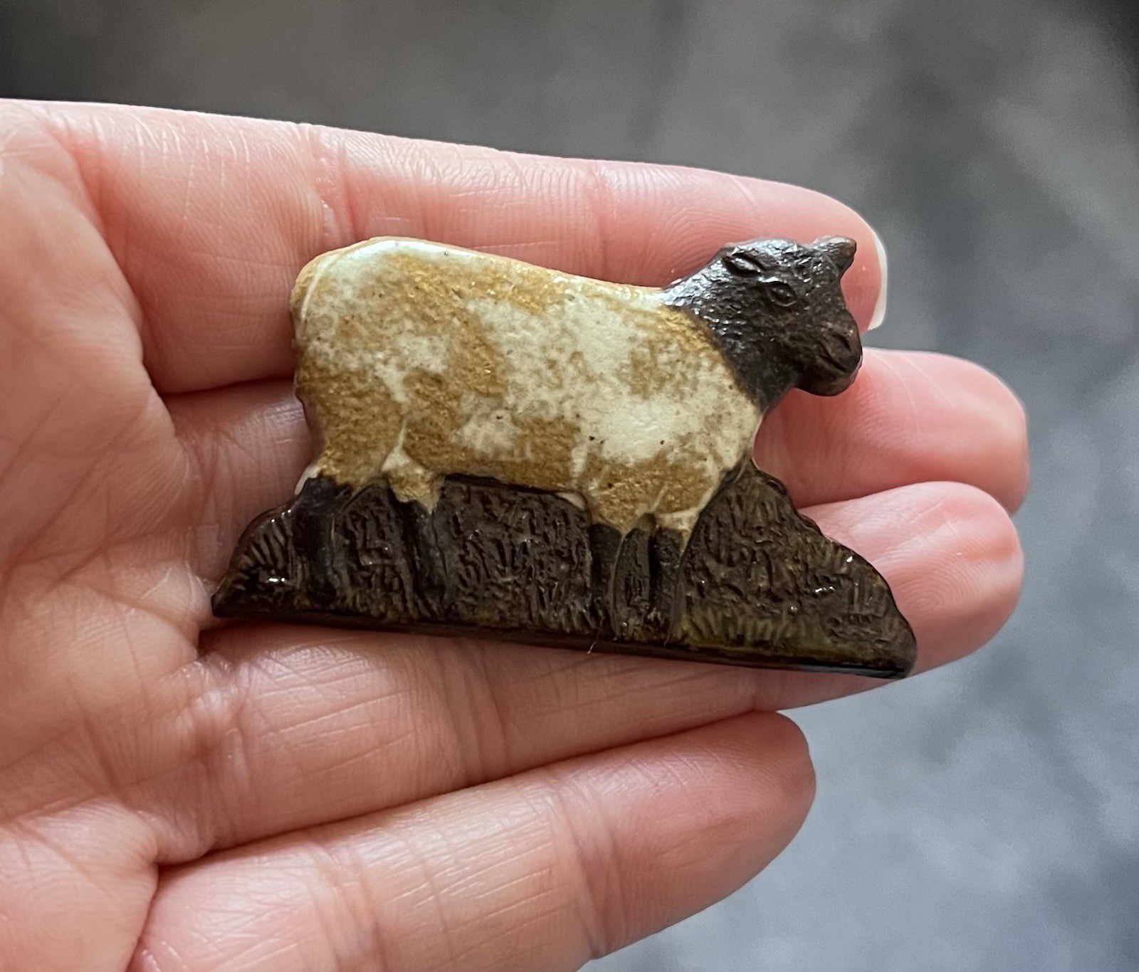 Ceramic Sheep Brooch, Hand Finished Vintage Style, Very Good Condition
