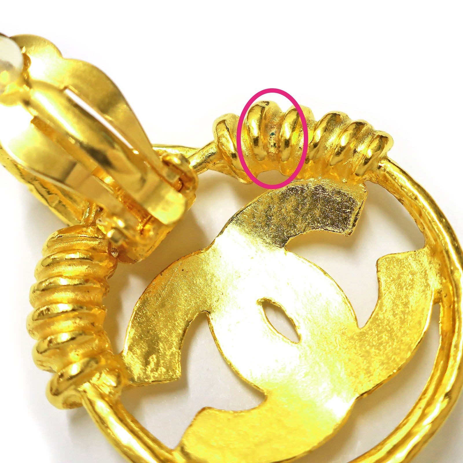 CHANEL Gold Plated CC Logos Round Swing Vintage Clip Earrings #1226c Rise-on