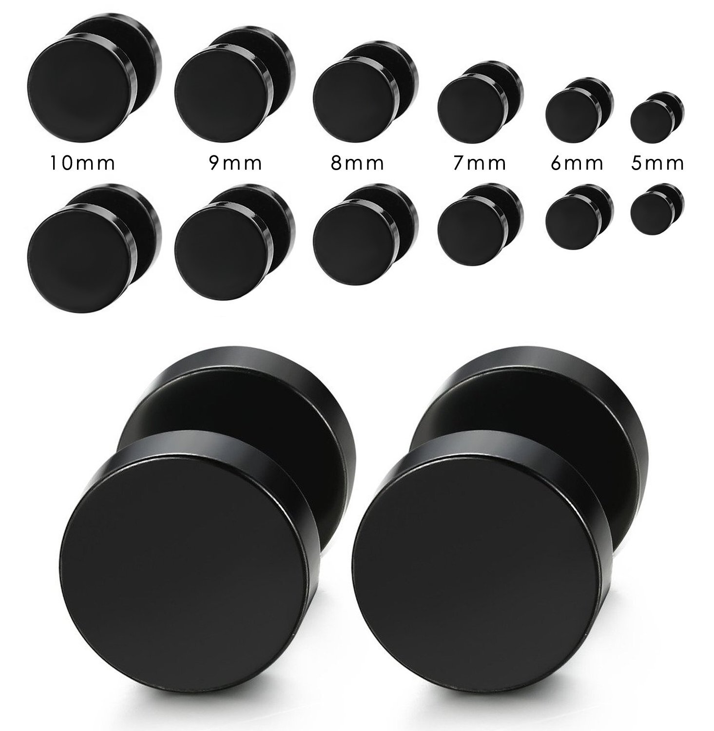 Black Stud Earrings Men Women Faux Gauges Ear Tunnel Stainless Steel Earrings US