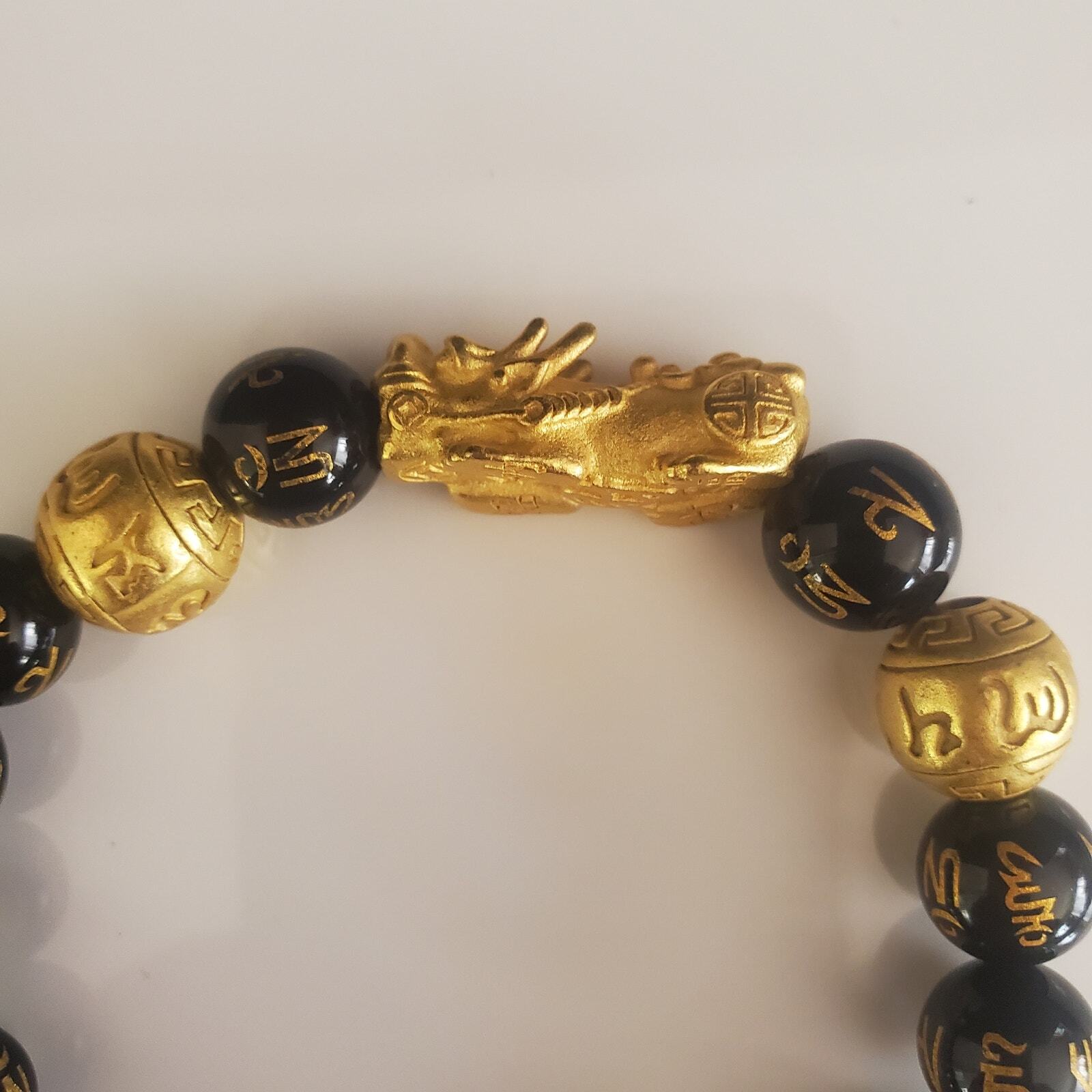Chinese Piyao Feng Shui Dragon Pixiu Obsidian Black Beads Charm Bracelet Wealth