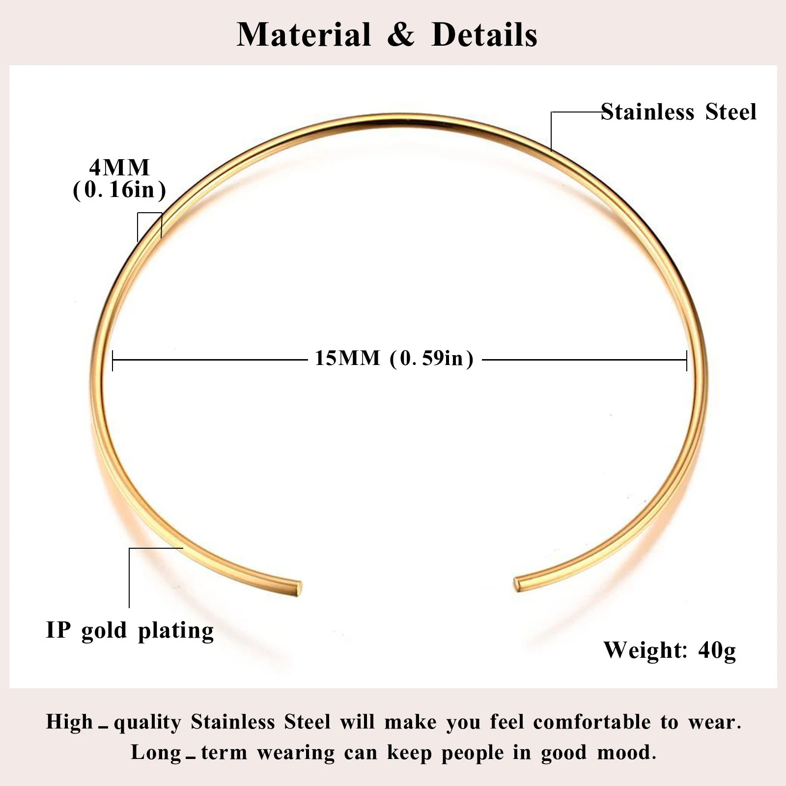 Choker Neck Cuff for Women Open Collar Torque Necklace Stainless Steel Jewelry