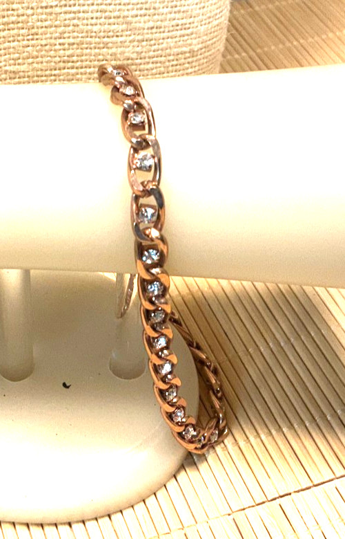 Faashion Bracelet Rose Gold Tone Crystal Rhinestone Large Tennis Lot 103