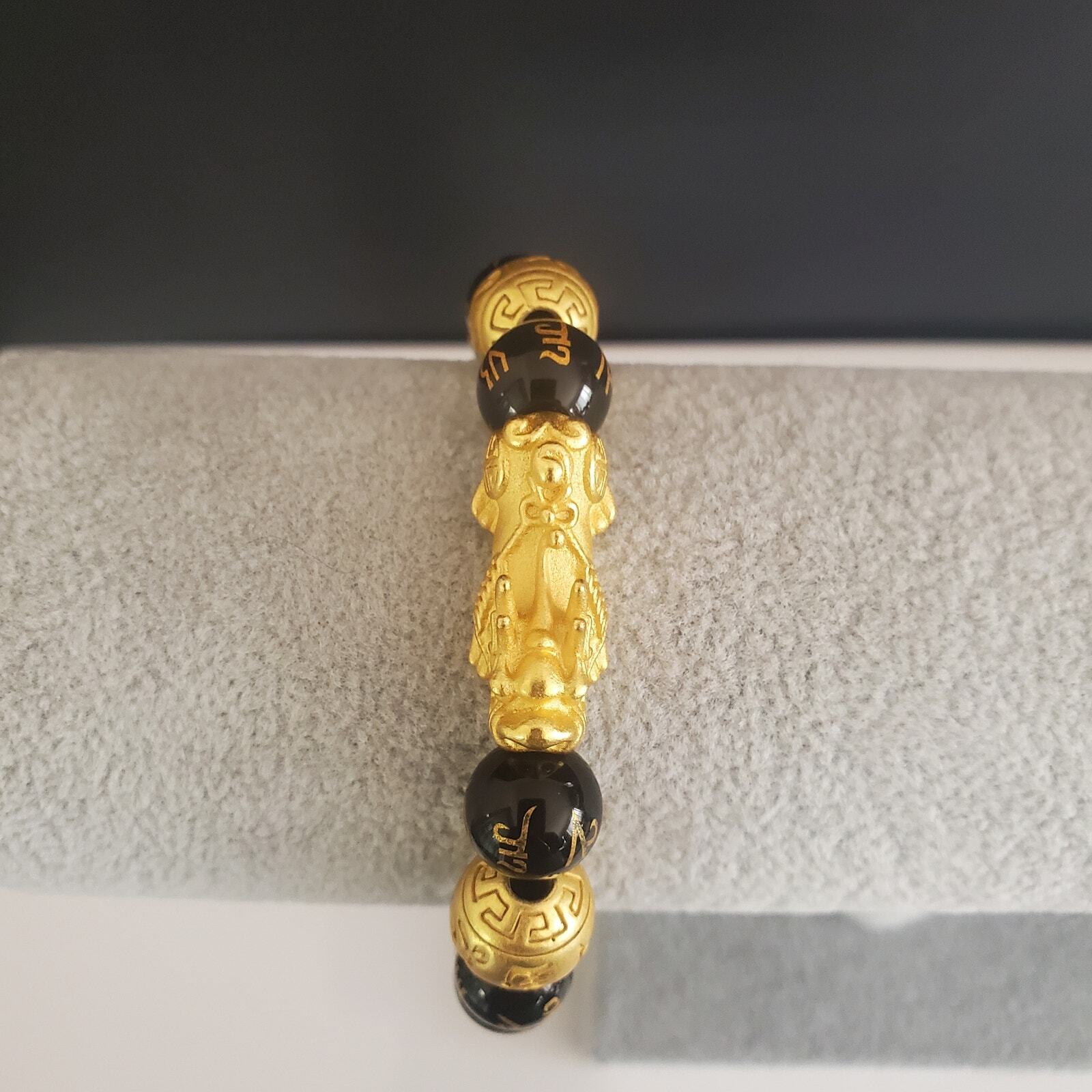 Chinese Piyao Feng Shui Dragon Pixiu Obsidian Black Beads Charm Bracelet Wealth