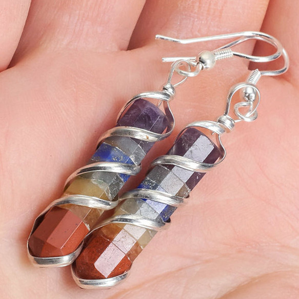 7 Chakra Gemstone Point Earrings Rainbow Crystal Earring for Reiki Energy Heal