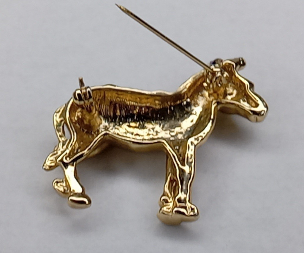 Donkey Democrat Hat Star Green Eye Brooch Pin Vintage No Maker Mark