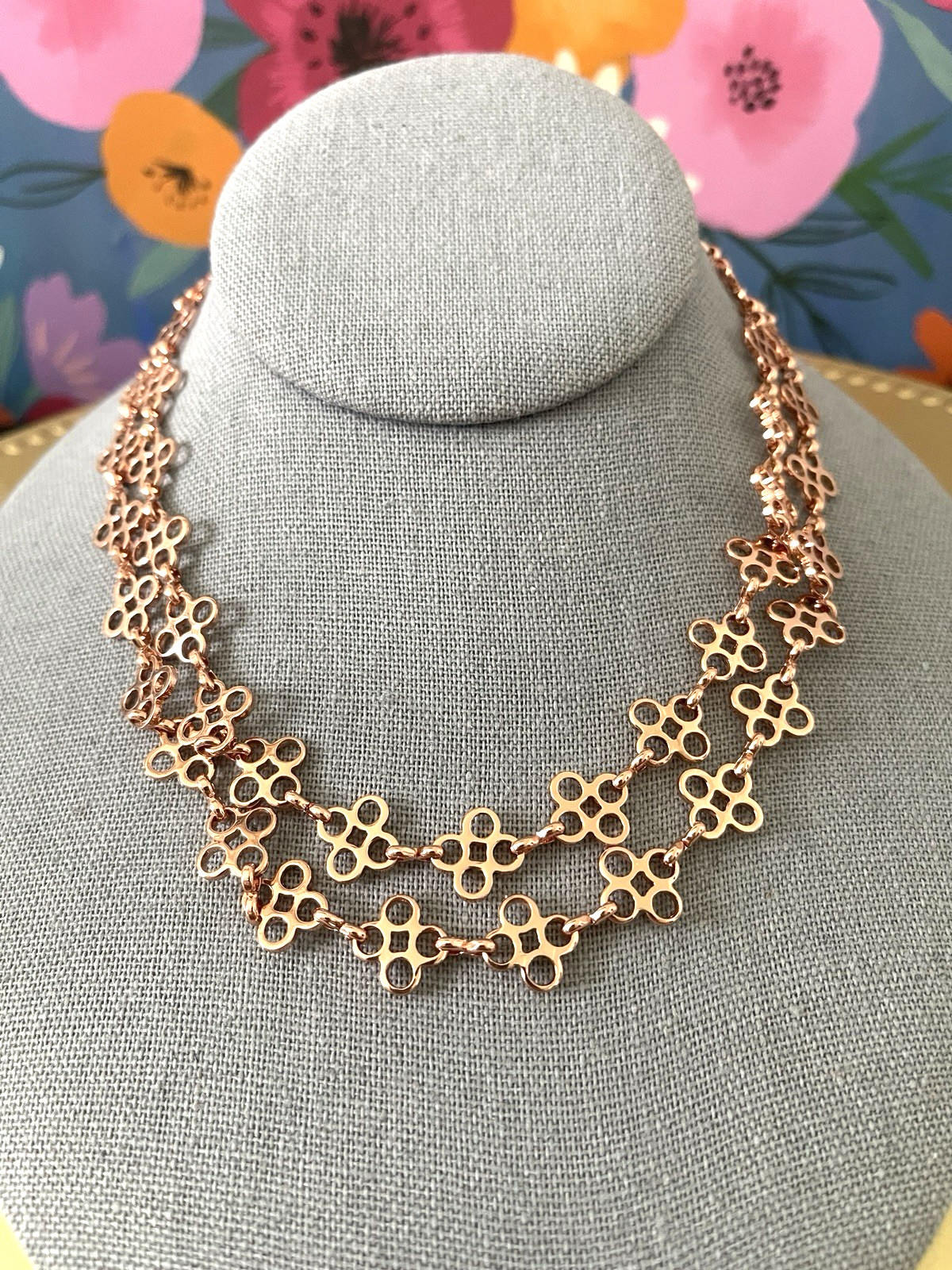 Tory Burch Mini Clover Necklace Rose Gold Length 32” New w Tags + Dust Bag
