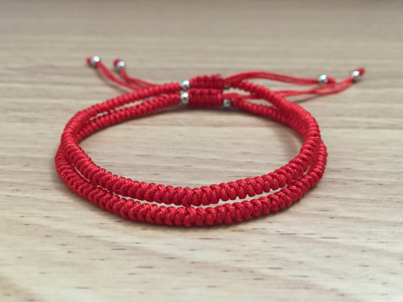2PCS COUPLE SET – Lucky Red String Silver Adjustable Braided Shamballa Bracelet