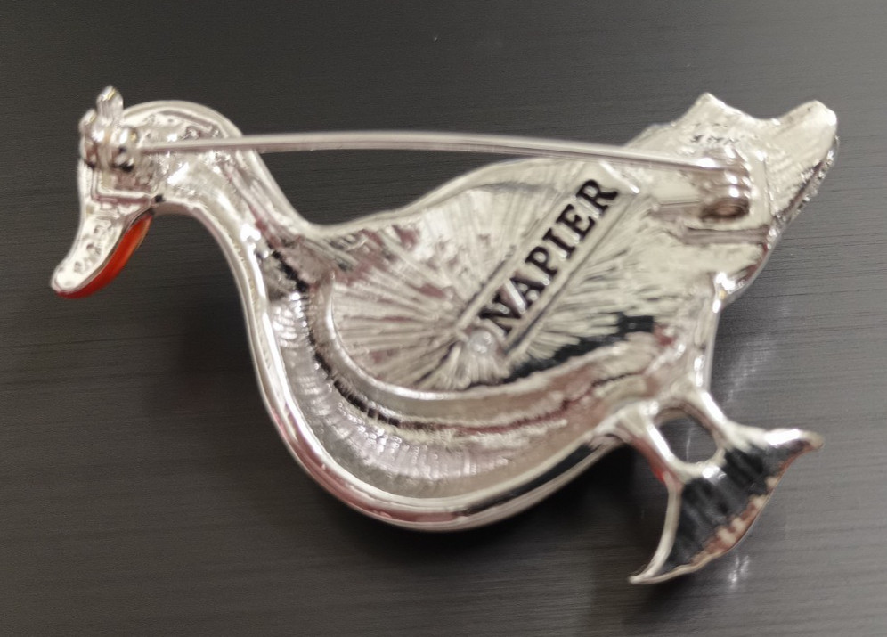 New Napier Silver Tone White Duck Pin