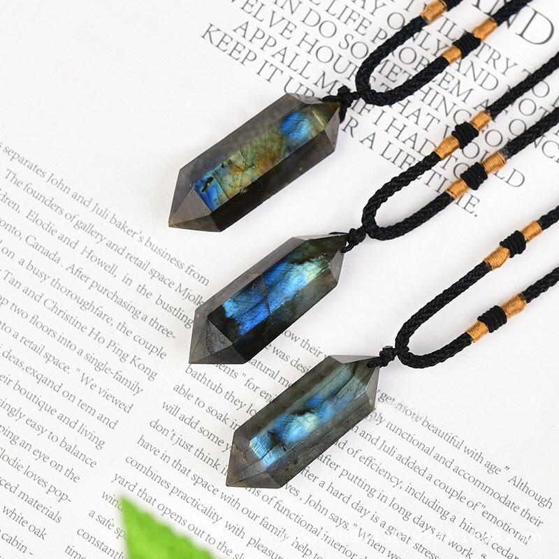 High Flash Labradorite Double Point Pendant Necklace Healing Crystal Gifts