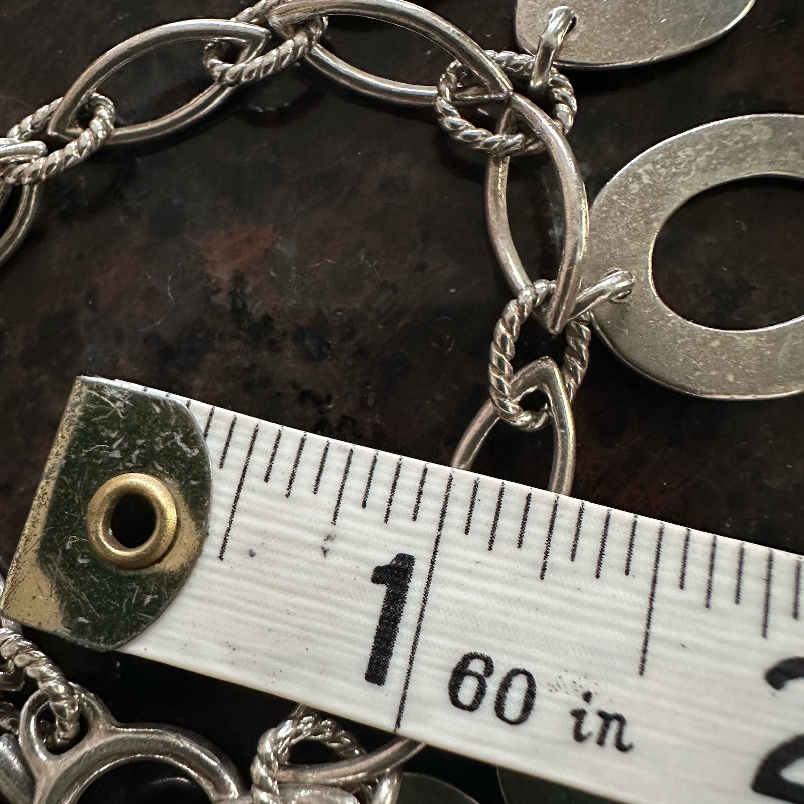 Vintage 925 Sterling Silver Open Oval & Triangle Charm Bracelet 6.75” 30g