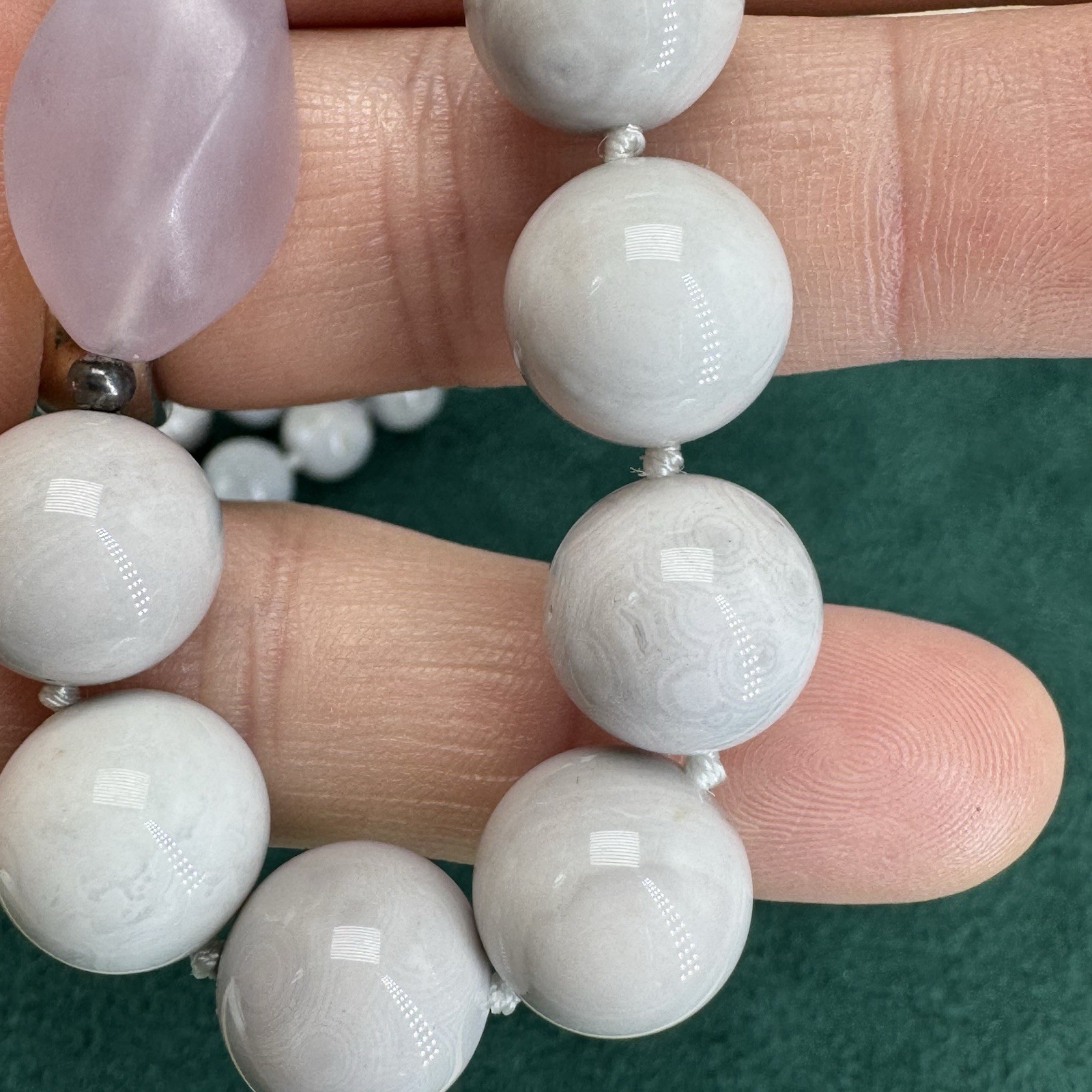 Crazy Lace Agate Chalcedony Necklace Orb Beaded Gemstone Pastel 23.5”