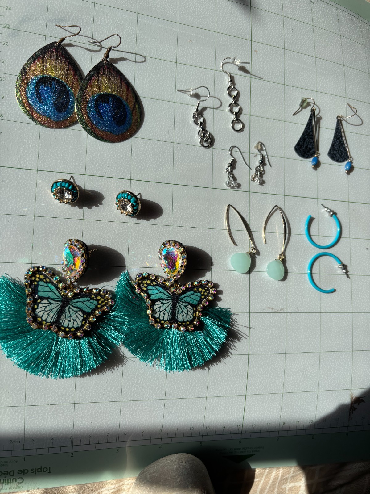 Lot 8 Pair Fashion Earrings Butterfly Tassel Peacock Boho Dangle Hoop Stud