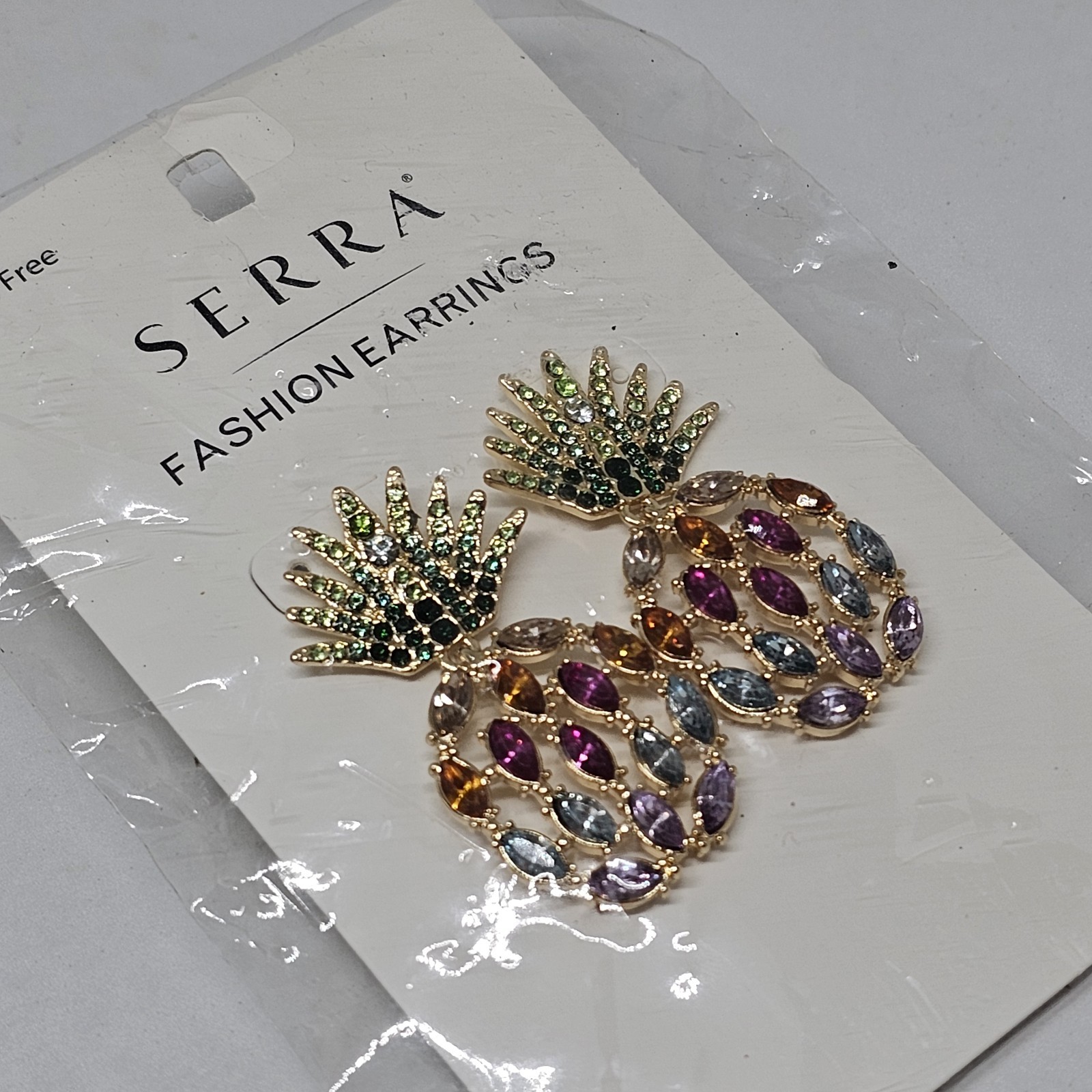SERRA Multi Color Crystal Pineapple Dangle Pierced Earrings Colorful Rhinestones