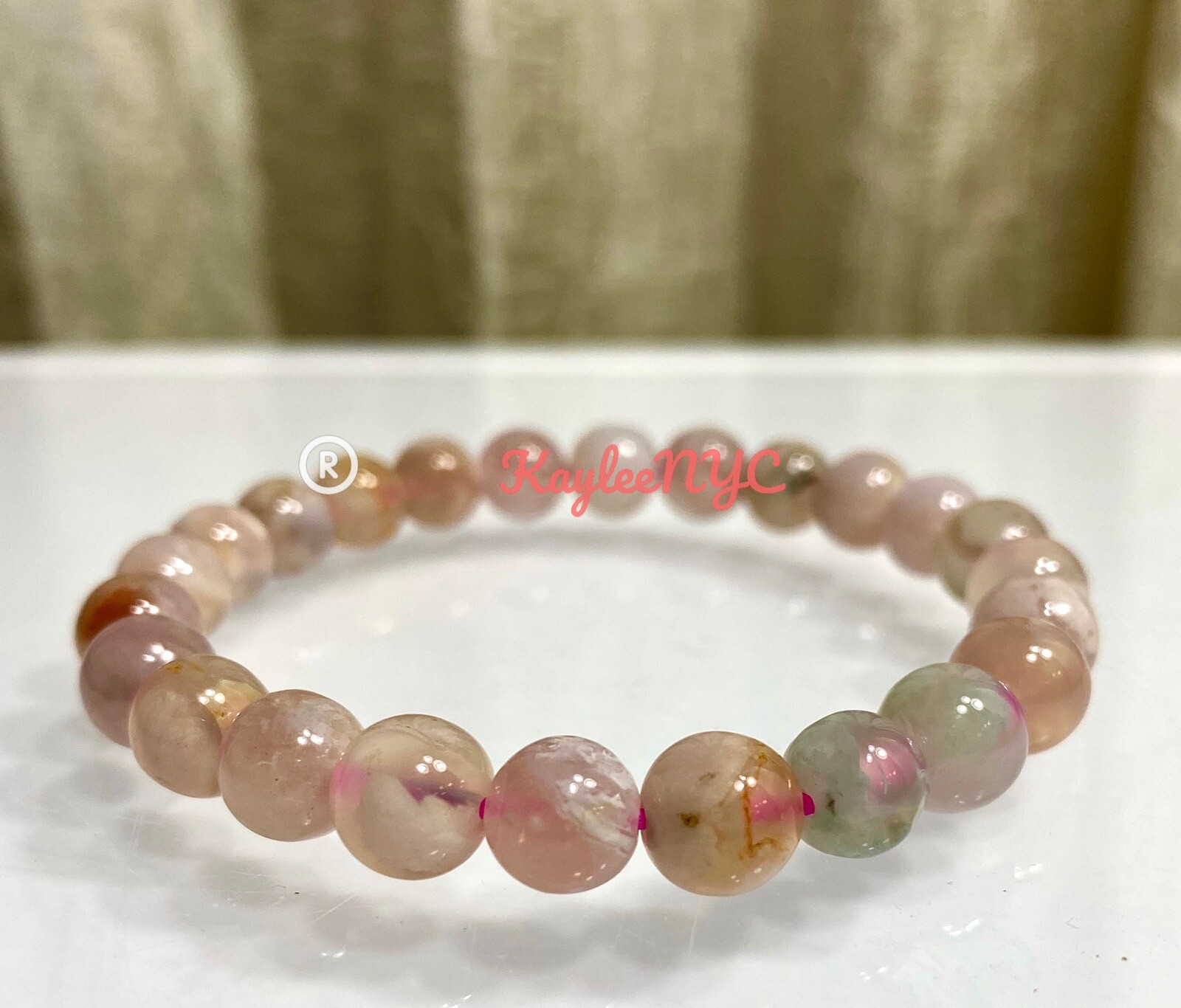 Wholesale lot 6 Pcs Natural Flower Agate 8mm 7.5” Stretch Bracelet